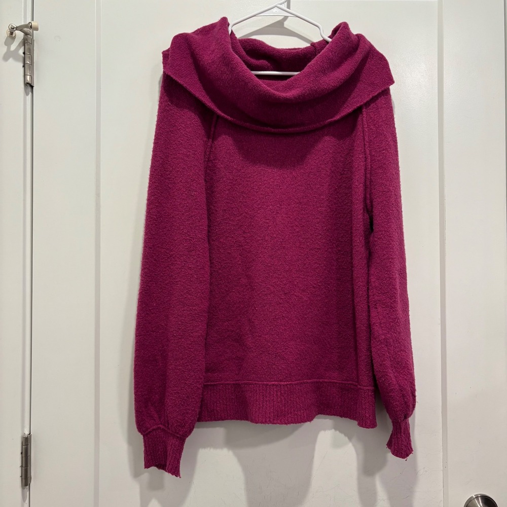 Free People Ottoman Slouchy Cowl Neck Magenta Pink Wool Blend Sweater XS